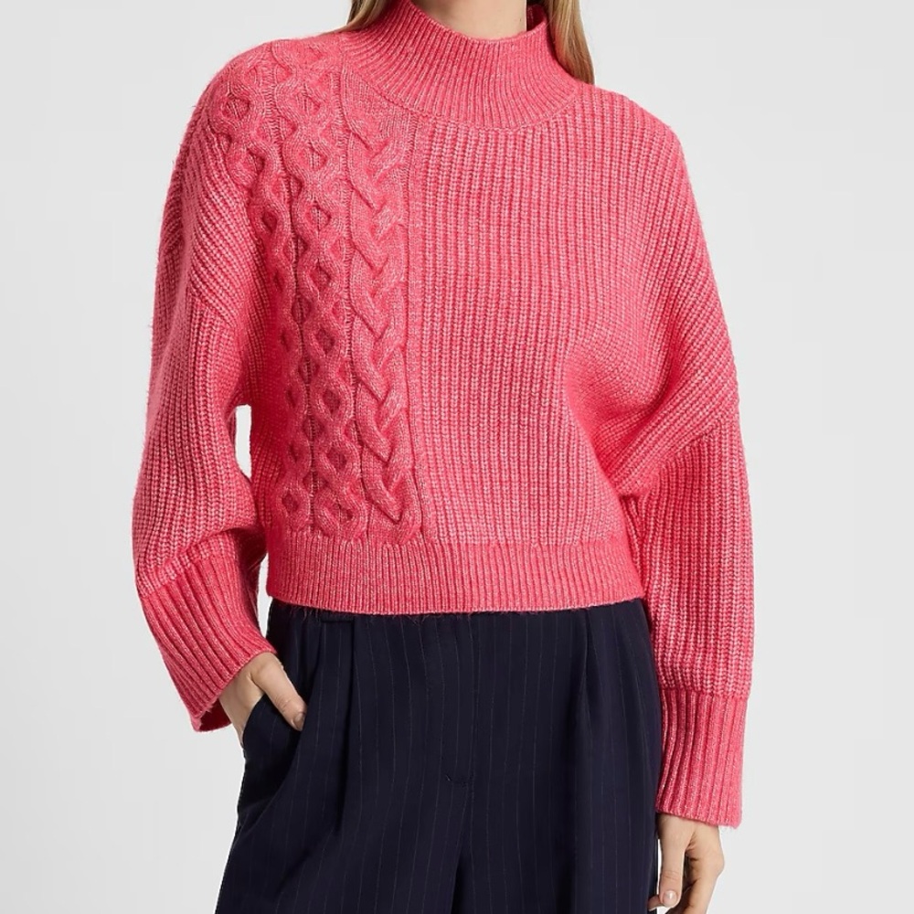 Express hot pink oversized cable knit sweater